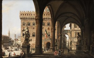 Vue de la Loggia dei Lanzi vers le Palazzo della Signoria à Florence - Unknown